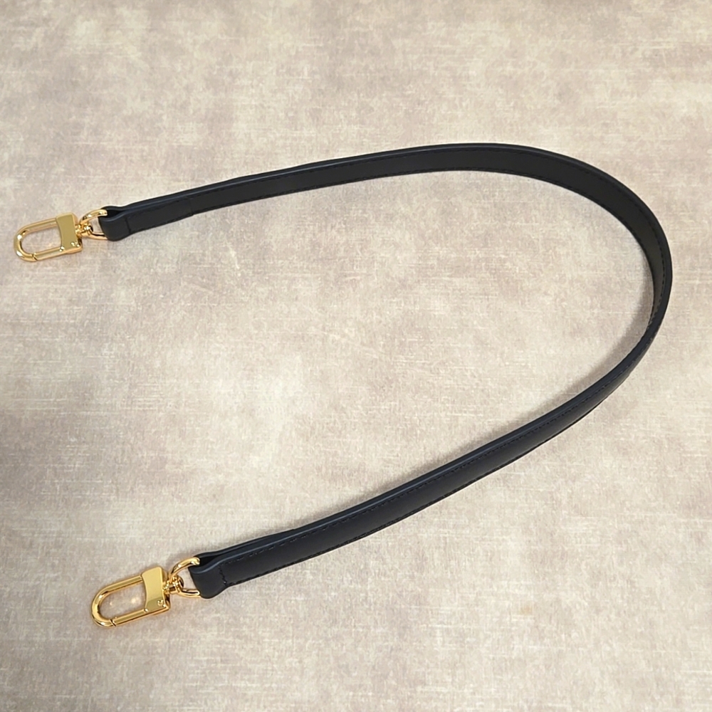 Black Leather Bag's Strap Replacement with Gold Tone Clasps New